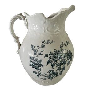 Vintage Empire Pottery Ironstone Blue Lily Transferware Pitcher